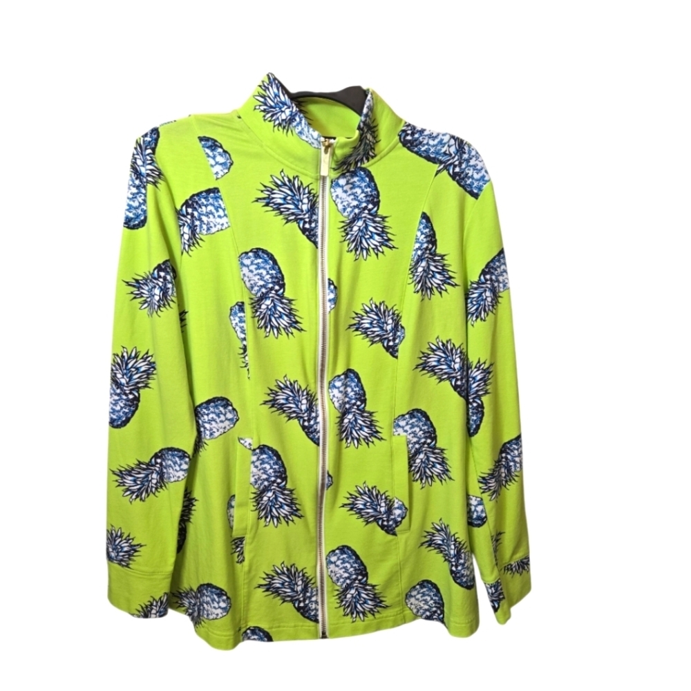 CROWN & IVY BEACH Pineapple Full Zip‎ Jacket Green Navy  Medium